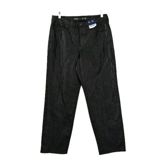 Old Navy Pants Womens 12 Black Metallic Shimmer High Rise OG Loose Whimsigoth - Picture 1 of 16